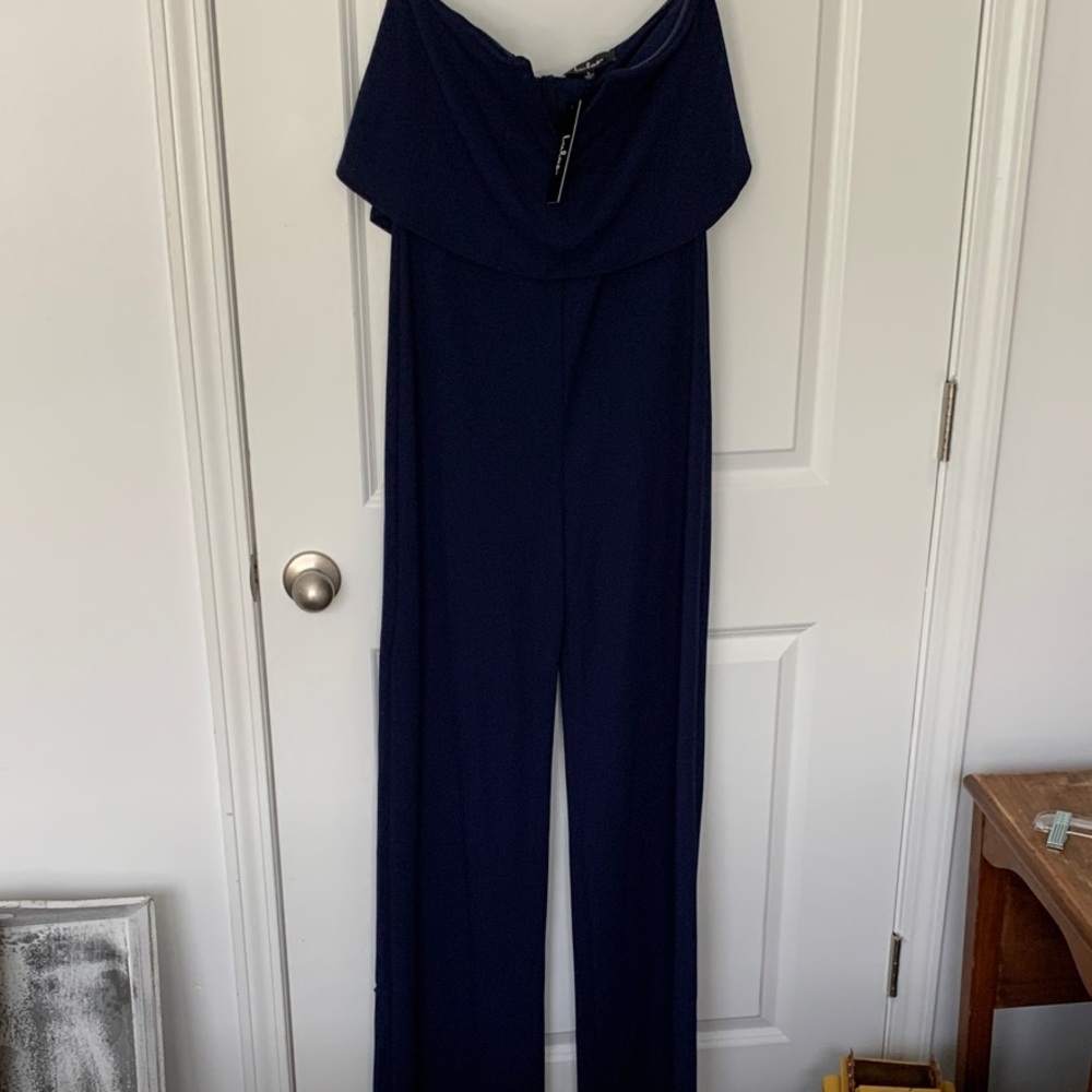 Lulu's Midnight Blue Off-Shoulder Jumpsuit